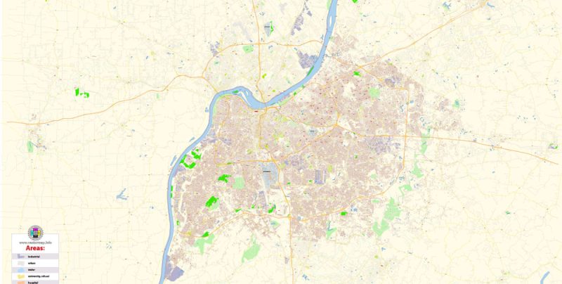 Louisville Kentucky US Map Vector Exact City Plan High Detailed Street Map editable Adobe Illustrator in layers