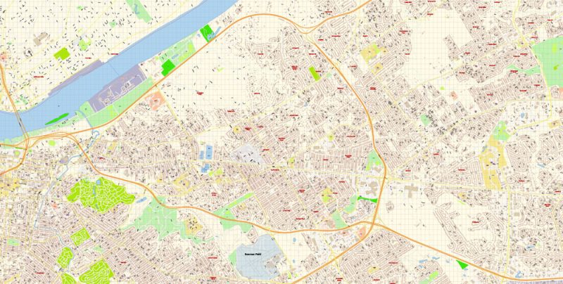 Louisville Kentucky US Map Vector Exact City Plan High Detailed Street Map editable Adobe Illustrator in layers