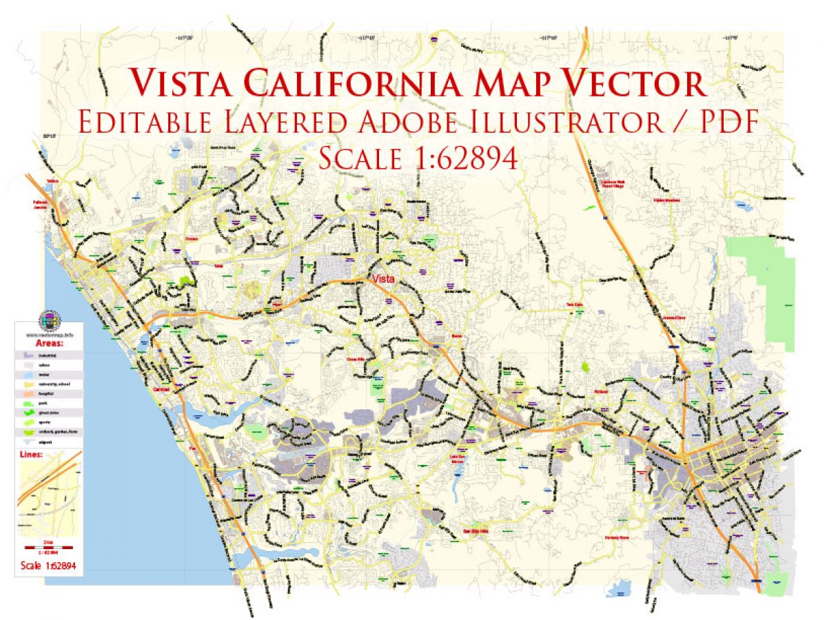 Vista California Us Pdf Map Vector Exact City Plan Low Detailed Street Map Editable Adobe Pdf In Layers