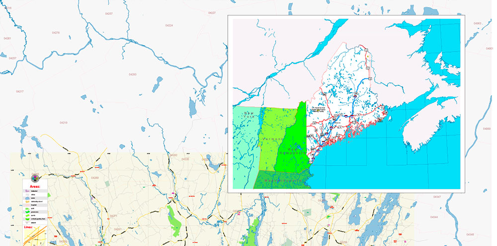 Auburn + Lewiston Maine US PDF Map Vector Exact City Plan Low Detailed Street Map editable Adobe PDF in layers