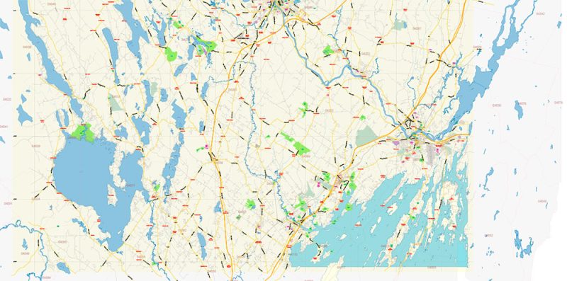 Auburn + Lewiston Maine US Map Vector Exact City Plan Low Detailed Street Map editable Adobe Illustrator in layers