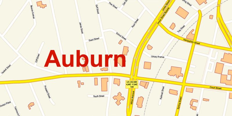 Auburn + Lewiston Maine US Map Vector Exact City Plan High Detailed Street Map editable Adobe Illustrator in layers
