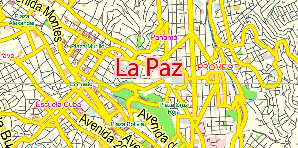 La Paz El Alto Bolivia PDF Map Vector Exact City Plan Low Detailed Street Map editable Adobe PDF in layers
