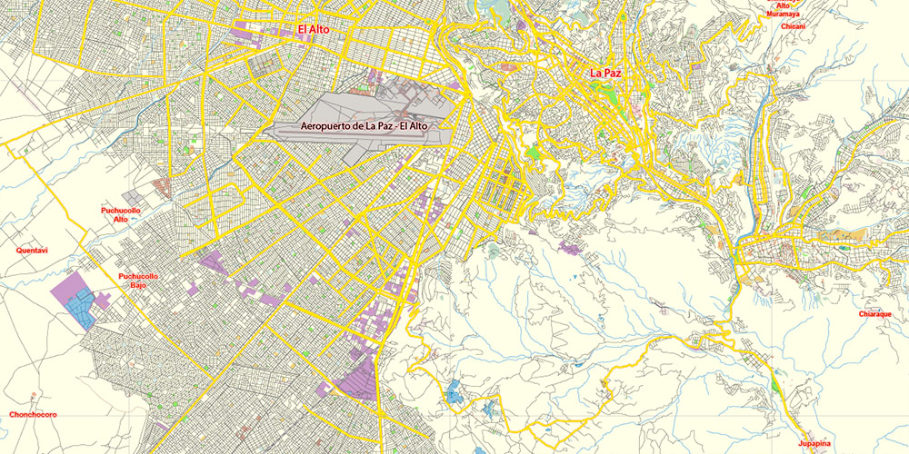 La Paz El Alto Bolivia Map Vector Free Editable Layered Adobe Illustrator + PDF + SVG