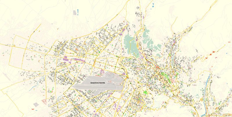 La Paz El Alto Bolivia Map Vector Exact City Plan High Detailed Street Map editable Adobe Illustrator in layers