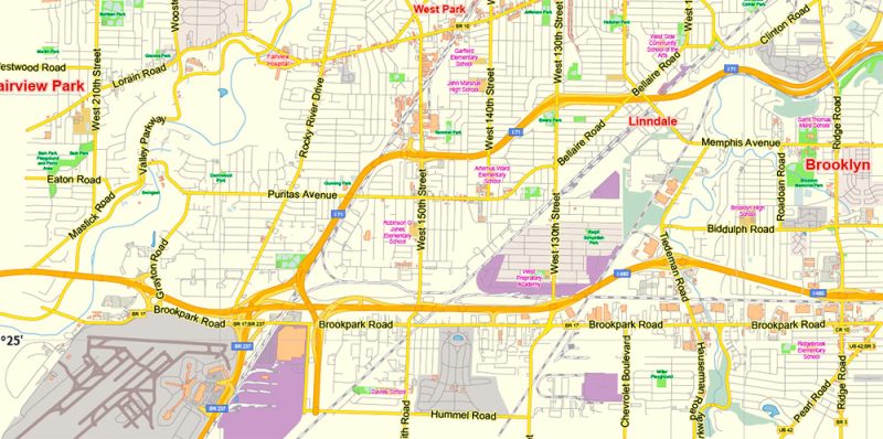 Lakewood Ohio US Map Vector Exact City Plan Low Detailed Street Map editable Adobe Illustrator in layers