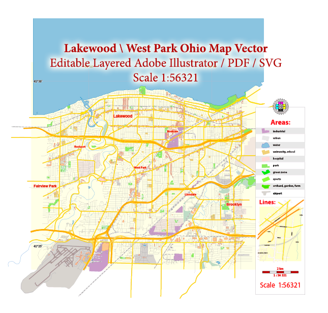 Lakewood Ohio US Map Vector Free Editable Layered Adobe Illustrator + PDF + SVG
