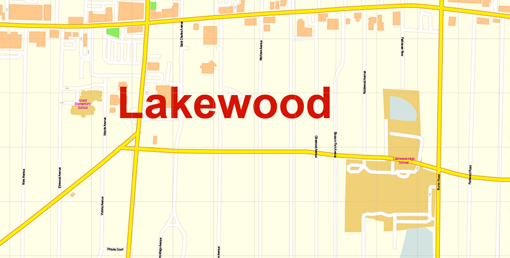 Lakewood Ohio US Map Vector Exact City Plan High Detailed Street Map editable Adobe Illustrator in layers