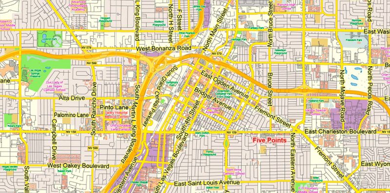 Las Vegas Nevada US Map Vector Exact City Plan Low Detailed Street Map editable Adobe Illustrator in layers