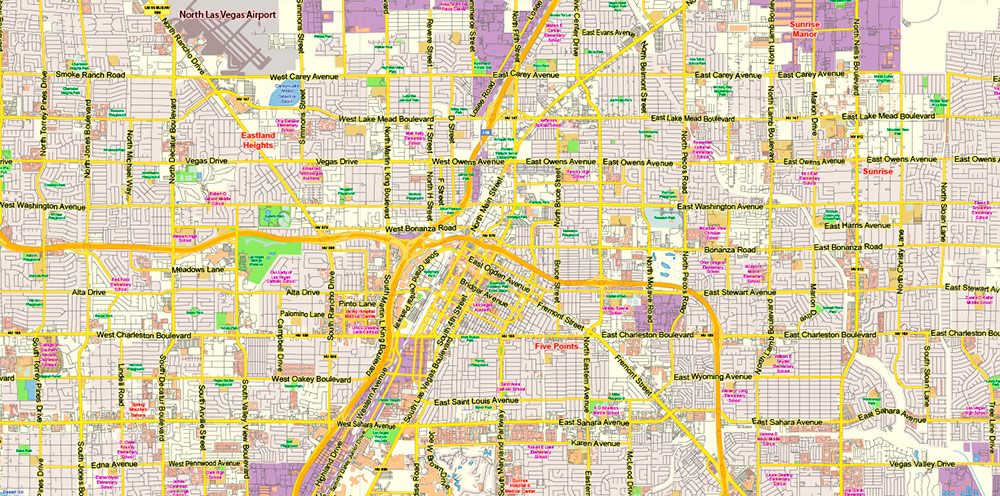 Las Vegas Nevada US PDF Map Vector Exact City Plan Low Detailed Street Map editable Adobe PDF in layers