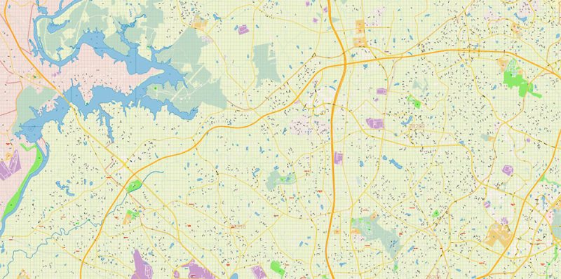 Mecklenburg County Charlotte North Carolina US Map Vector Exact City and County Plan High Detailed Street Map + admin + zipcodes editable Adobe Illustrator in layers