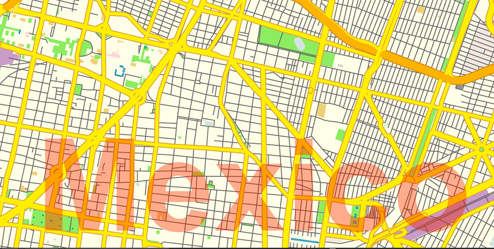 Mexico City Map Vector Free Editable Layered Adobe Illustrator + PDF + SVG
