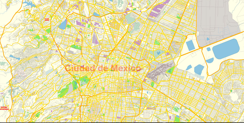 Mexico City Map Vector Free Editable Layered Adobe Illustrator + PDF + SVG