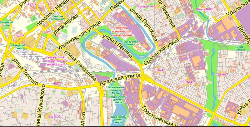 Minsk Belarus Map Vector Exact City Plan Low Detailed Street Map editable Adobe Illustrator in layers