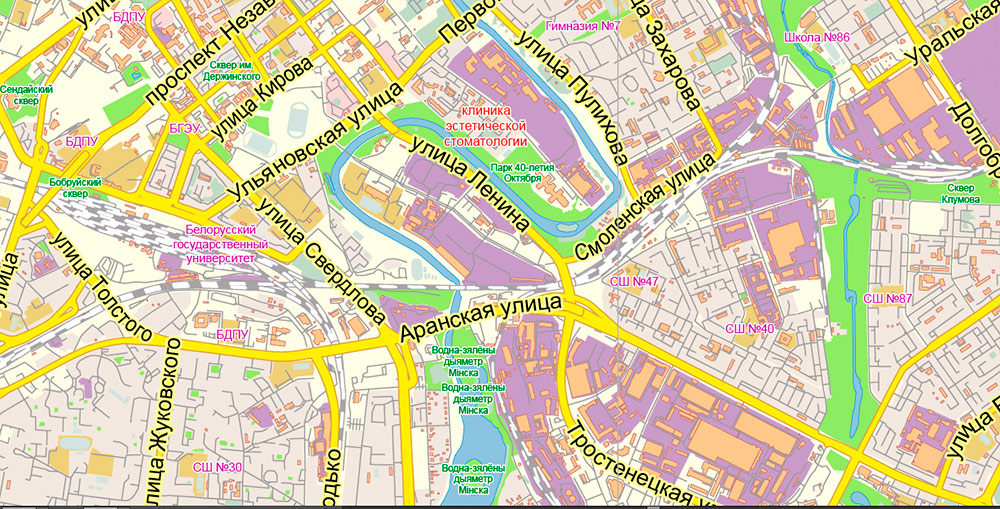 Minsk Belarus PDF Map Vector Exact City Plan Low Detailed Street Map editable Adobe PDF in layers