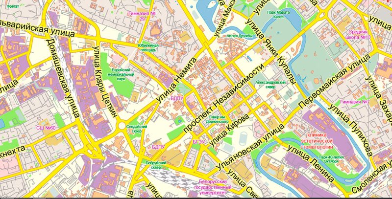 Minsk Belarus Map Vector Exact City Plan Low Detailed Street Map editable Adobe Illustrator in layers