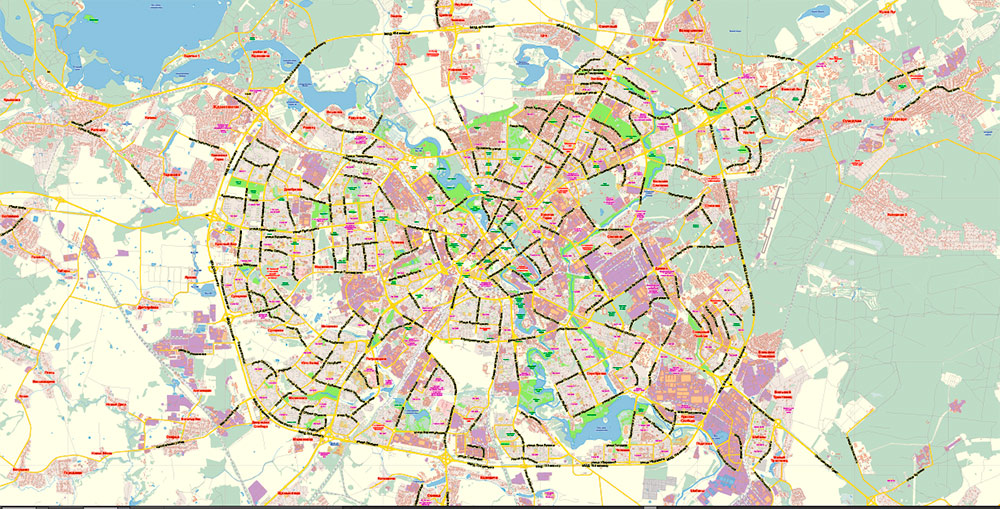 Minsk Belarus PDF Map Vector Exact City Plan Low Detailed Street Map editable Adobe PDF in layers