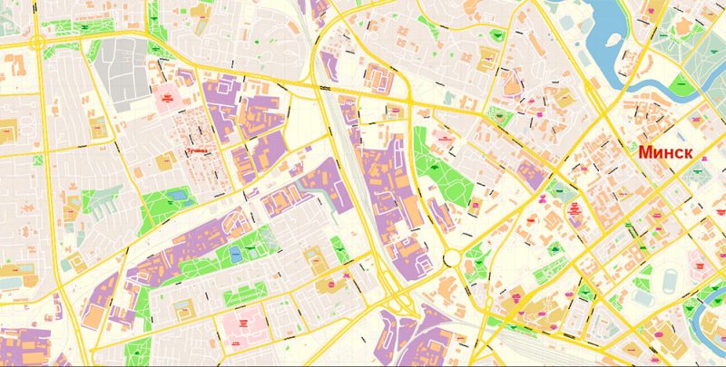 Minsk Belarus Map Vector Exact City Plan High Detailed Street Map editable Adobe Illustrator in layers