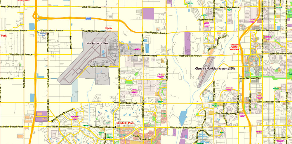 Phoenix Arizona US PDF Map Vector Exact City Plan Low Detailed Street Map editable Adobe PDF in layers