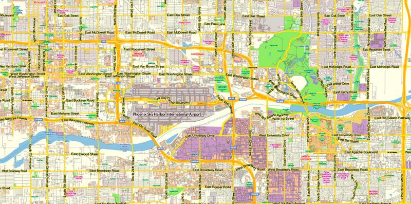Phoenix Arizona US Map Vector Exact City Plan Low Detailed Street Map editable Adobe Illustrator in layers