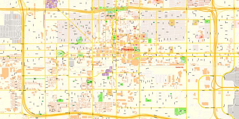 Phoenix Arizona US Map Vector Exact City Plan High Detailed Street Map editable Adobe Illustrator in layers