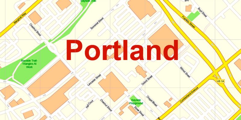Portland Maine US Map Vector Exact City Plan High Detailed Street Map editable Adobe Illustrator in layers