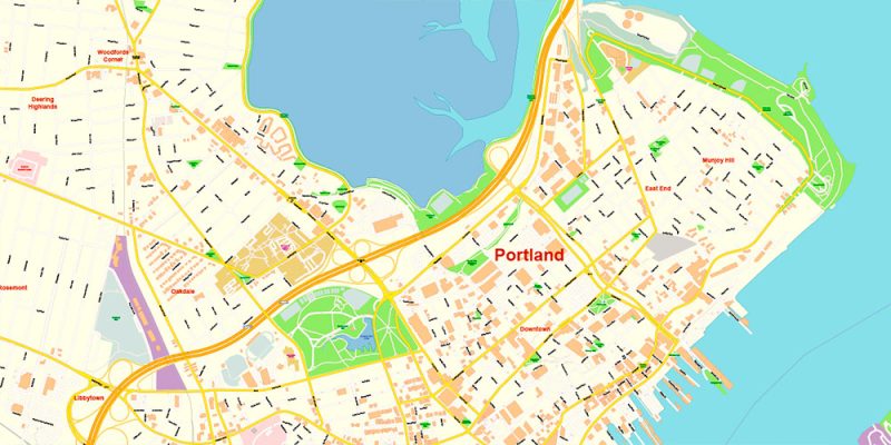 Portland Maine US Map Vector Exact City Plan High Detailed Street Map editable Adobe Illustrator in layers