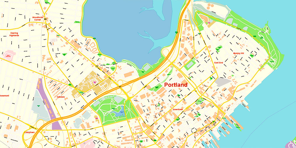 Portland Maine Us Map Vector Exact City Plan High Detailed Street Map