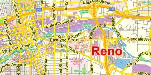 Reno Nevada US PDF Map Vector Exact City Plan Low Detailed Street Map