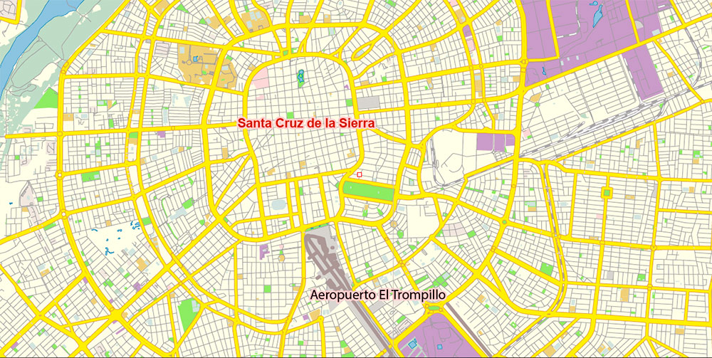 Santa Cruz de la Sierra Bolivia Map Vector Free Editable Layered Adobe Illustrator + PDF + SVG