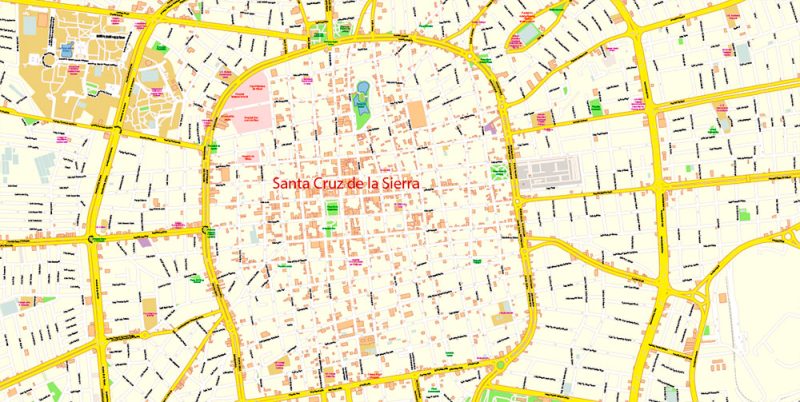 Santa Cruz de la Sierra Bolivia Map Vector Exact City Plan High Detailed Street Map editable Adobe Illustrator in layers