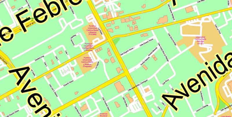 Santo Domingo RD Special Map Vector Exact City Plan High Detailed Street Map editable Adobe Illustrator + PDF in layers