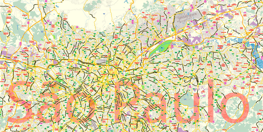Sao Paulo \ San Paulo Brazil PDF Map Vector Exact City Plan Low Detailed Street Map editable Adobe PDF in layers