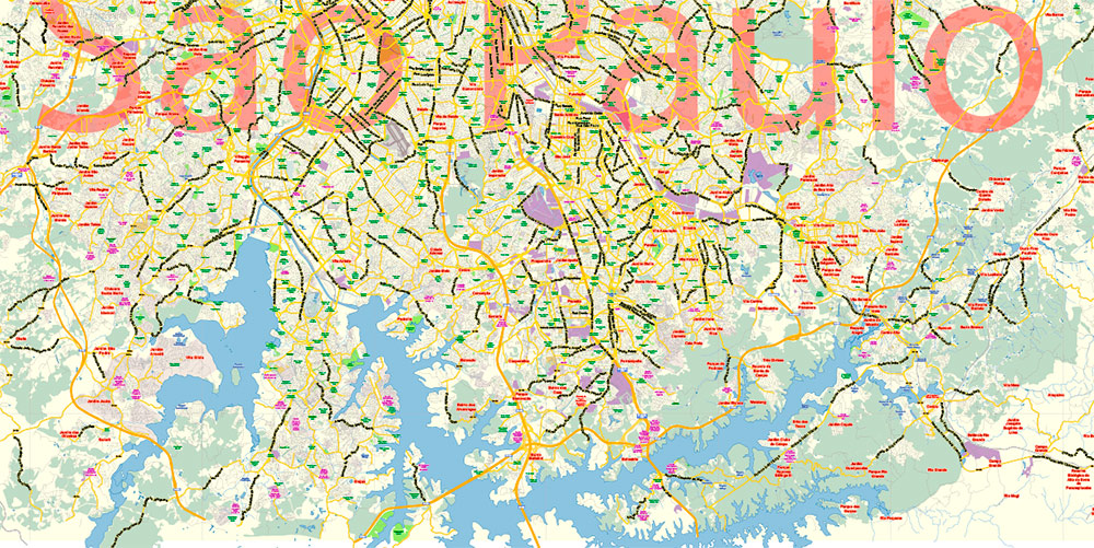 Sao Paulo \ San Paulo Brazil PDF Map Vector Exact City Plan Low Detailed Street Map editable Adobe PDF in layers