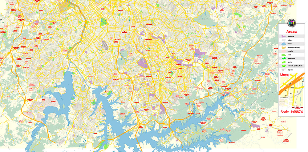 Sao Paulo San Paulo Brazil Map Vector Free Editable Layered Adobe Illustrator + PDF + SVG