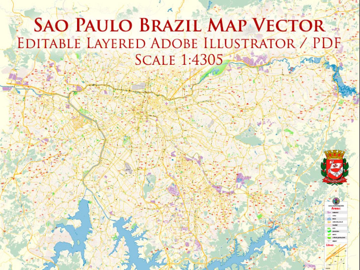 Sao Paulo San Paulo Brazil Map Vector Exact City Plan High Detailed Street Map Editable Adobe Illustrator In Layers