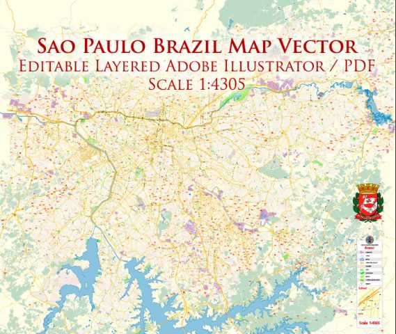 Sao Paulo \ San Paulo Brazil Map Vector Exact City Plan High Detailed ...