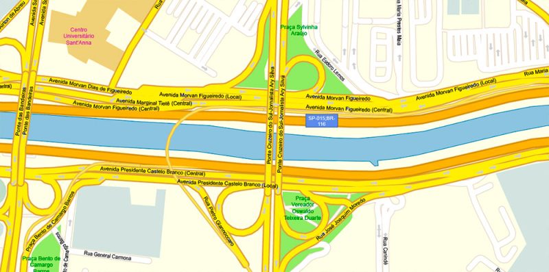 Sao Paulo \ San Paulo Brazil Map Vector Exact City Plan High Detailed Street Map editable Adobe Illustrator in layers
