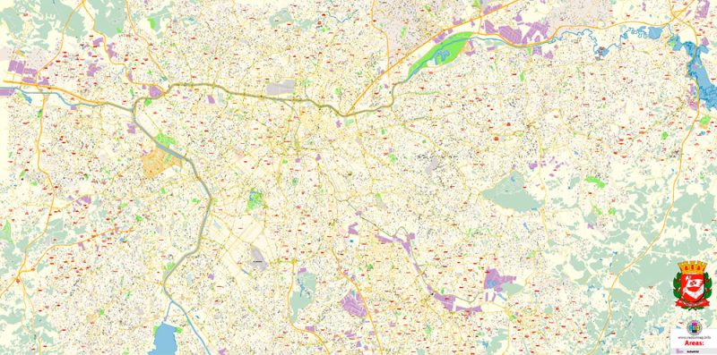 Sao Paulo \ San Paulo Brazil Map Vector Exact City Plan High Detailed Street Map editable Adobe Illustrator in layers