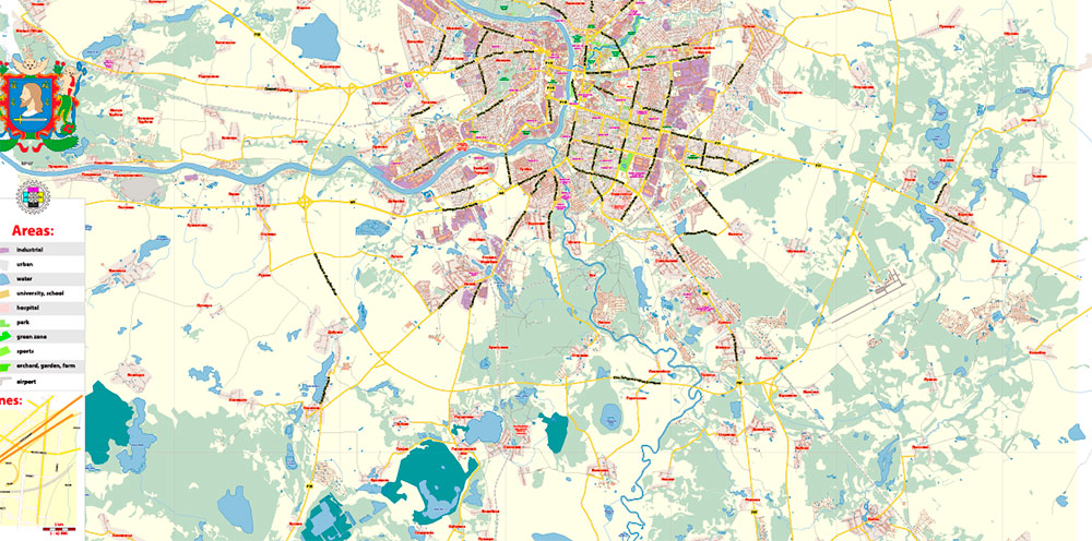 Vitebsk Belarus PDF Map Vector Exact City Plan Low Detailed Street Map editable Adobe PDF in layers