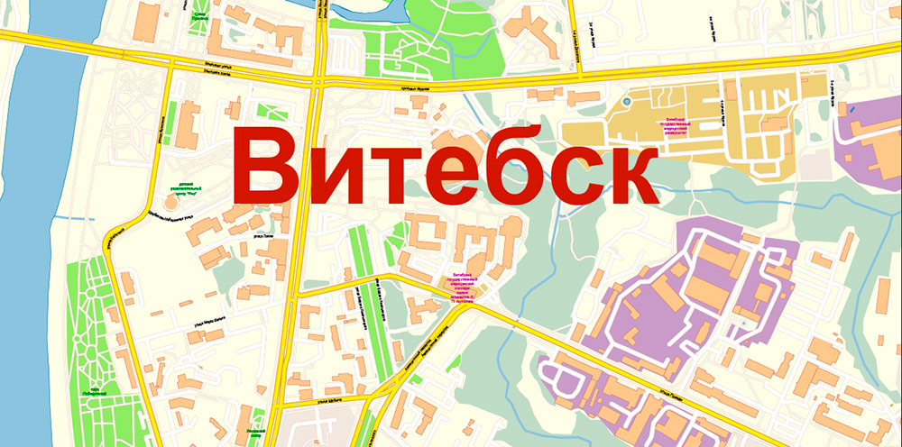 Vitebsk Belarus Map Vector Exact City Plan High Detailed Street Map editable Adobe Illustrator in layers