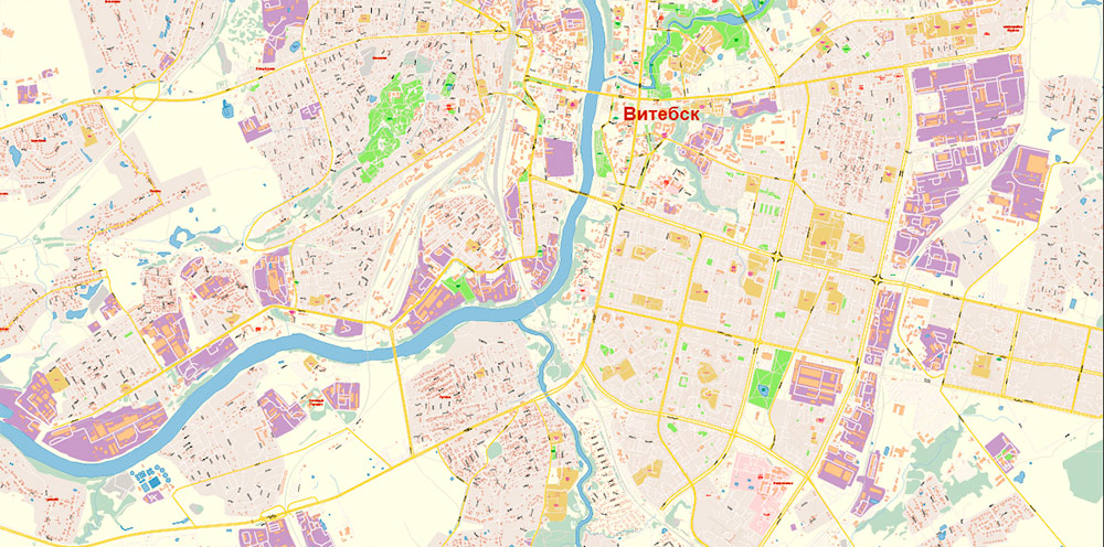 Vitebsk Belarus PDF Map Vector Exact City Plan High Detailed Street Map editable Adobe PDF in layers