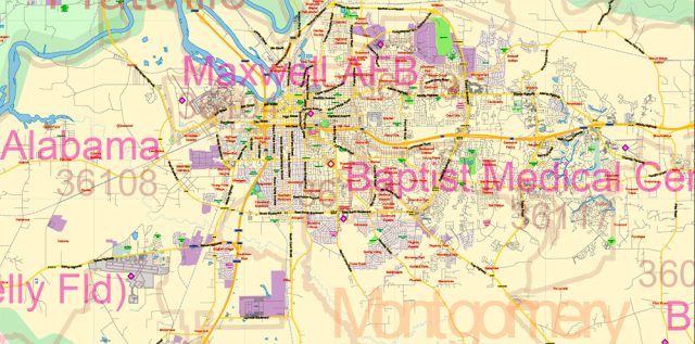 Alabama State US Map Vector Exact Roads Plan High Detailed Street Map ...
