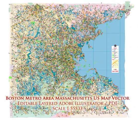 Boston Layout Boston Massachusetts US Map Vector Exact City Plan LOW Detailed Street ...