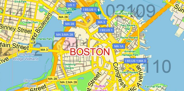Boston Massachusetts US PDF Vector Map Exact City Plan LOW Detailed ...