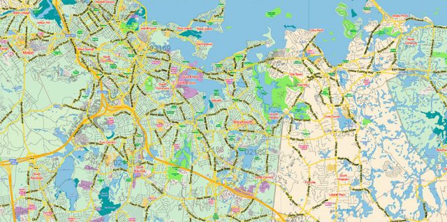 Boston Massachusetts US PDF Vector Map Exact City Plan LOW Detailed ...