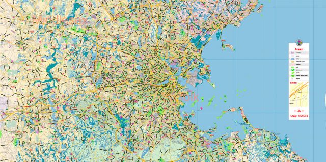 Boston Massachusetts US Map Vector Exact City Plan LOW Detailed Street ...