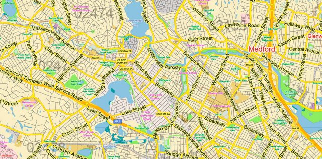 Boston Massachusetts US PDF Vector Map Exact City Plan LOW Detailed ...