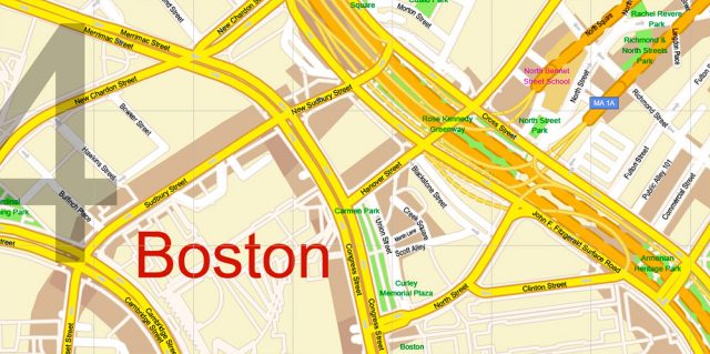 Boston Massachusetts US PDF Map Vector Exact City Plan High Detailed ...