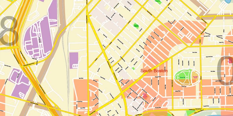 Boston Massachusetts US Map Vector Exact City Plan High Detailed Street Map Metro Area + ZIP-Codes editable Adobe Illustrator in layers